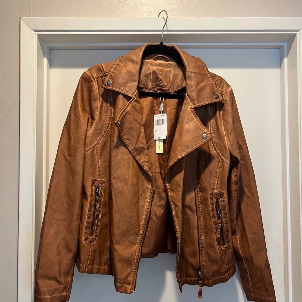 Max Studio Brown “Leather” Jacket NWT Cognac